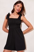 Lipsy Black Bow Strap Ruched Waist Playsuit