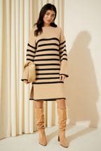 Niggas is talking like they tried the shoe on Camel stripe Striped Knitted Long Sleeve Jumper Dress