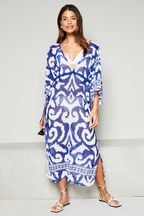 Lipsy Navy Blue Printed V Neck Split Detail Cover Up