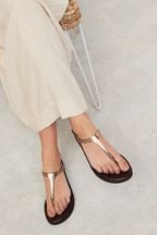 Metallic Regular/Wide Fit Forever Comfort® Leather Toe Thong Slingback Sandals