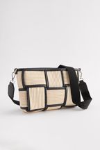 Black/White Raffia Weave Cross-Body Bag