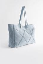 Blue Oversized Leather Shopper Bag