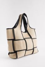 Neutral Raffia Weave Shopper Bag