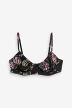 Black/Pink Floral Non Padded Underwired Bikini Top