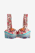 Ecru/Pink Paisley Print Shaping Padded Wired Bandeau Bikini Top