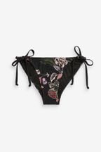 Black/Pink Floral Tie Side Bikini Bottoms