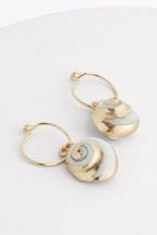 Gold Tone Real Shell Drop Hoop Earrings