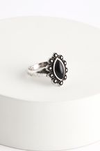 Silver Tone Boho Black Stone Statement Ring Made with Recycled Zinc