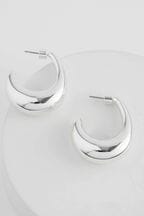 Silver Tone Chunky Oval Hoops Earrings