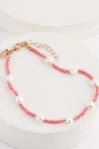 Coral Pink Beaded Heart Detail Anklet