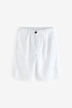 White 100% Linen City Knee Length Shorts