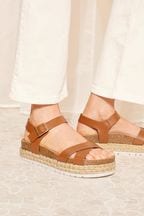 Friends Like These Brown Regular Fit Cross Strap Faux Leather Flatform Sandal
