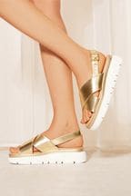 Friends Like These Gold Comfort Faux Leather Slingback Chunky Platform Sandal