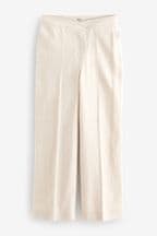 Neutral Asymetric Waistband Tailored Wide Leg Trousers