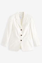 White Three-Button Detail Longline Blazer