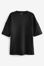 Black 100% Cotton Heavyweight Longline Relaxed Fit Crew Neck T-Shirt