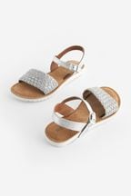 Silver Leather Woven Sandals
