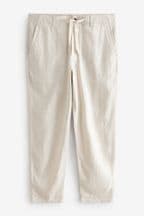 Ecru White Linen Viscose Drawstring Trousers