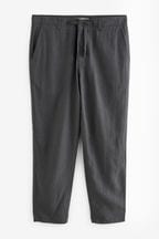 Dark Grey Linen Viscose Drawstring Trousers