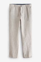 Light Grey 100% Linen Drawstring Trousers