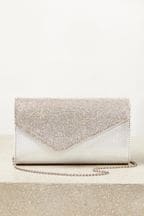 Lipsy Silver Diamonte Asymmetric Foldover Chain Clutch Bag