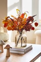 Orange Artificial Autumnal Arrangement in Glass Vase