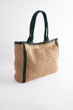 Monochrome Straw Natural Shopper Bag