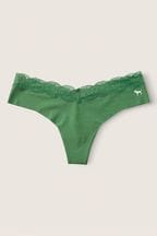 Victoria's Secret PINK Forest Pine Green No Show Lace Trim Thong Knickers