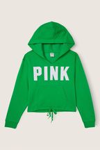 Victoria's Secret PINK Happy Camper Green Fleece Crop Long Sleeve Hoodie