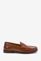 Tan Brown Regular Fit Leather Penny Loafers