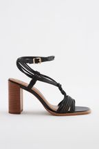 Signature Leather Knotted Strap Block Heeled Sandals