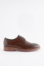 Brown Leather Contrast Sole Chunky Derby Shoes