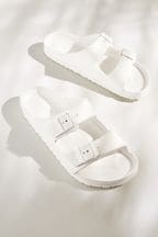 White EVA Double Strap Flat Slider Sandals With Adjustable Buckles