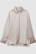 Reiss Champagne Hailey Silk Double-Cuff Button-Through Shirt