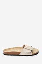 White Forever Comfort® Leather Single Strap Footbed Vintage Sandals