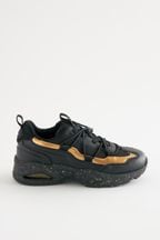 Black/Gold Elastic Lace Trainers
