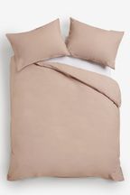 Dark Natural Cotton Rich Plain Duvet Cover and Pillowcase Set