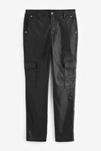 Black Coated Straight Leg Cargo Jeans