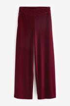 Berry Red Velvet Wide Leg Trousers