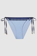 Reiss Blue Print Tina Printed Trim Bikini Bottoms