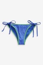 Blue Embroidered Tieside Bikini Bottoms