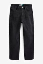 Washed Black Straight Leg Jeans With Raw Hem
