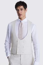 MOSS Grey Slim Fit Stone Puppytooth Linen Waistcoat