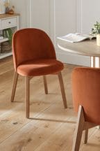 Set of 2 Soft Velvet Rust Walnut Leg Preston Walnut Effect Leg Dining Chairs