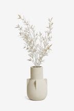 White Artificial Dried Flowers In Ceramic Vase
