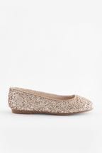 Rose Gold Glitter Square Toe Occasion Ballet Shoes