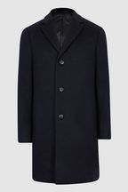 Reiss Navy Gable Single Breasted Overcoat