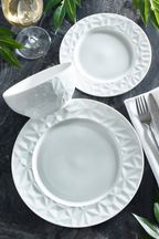 12 Piece White Mode Embossed Dinner Set