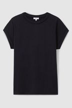 Reiss Navy Tereza Cotton-Jersey Crew Neck T-Shirt