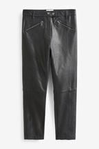 Black Premium Leather Biker Trousers